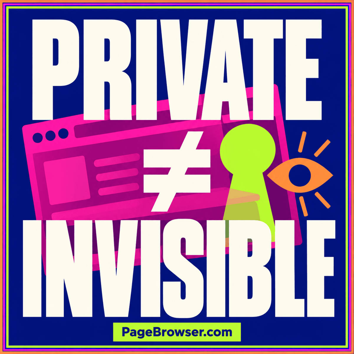 PageBrowser.com illustrated typography card: Private browsing: what it hides and what it doesn’t